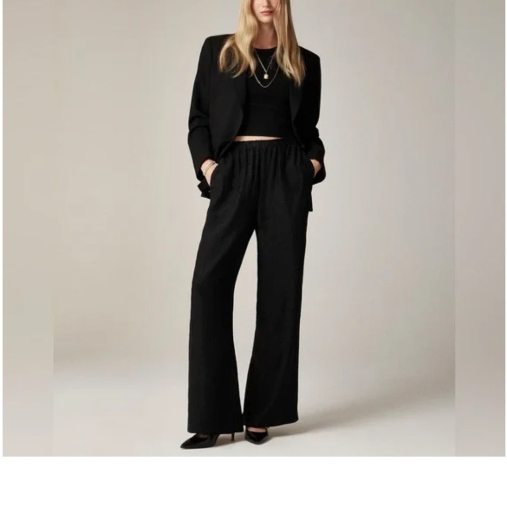 J. Crew Black Wide Leg Stratus Pants in Textured Satin